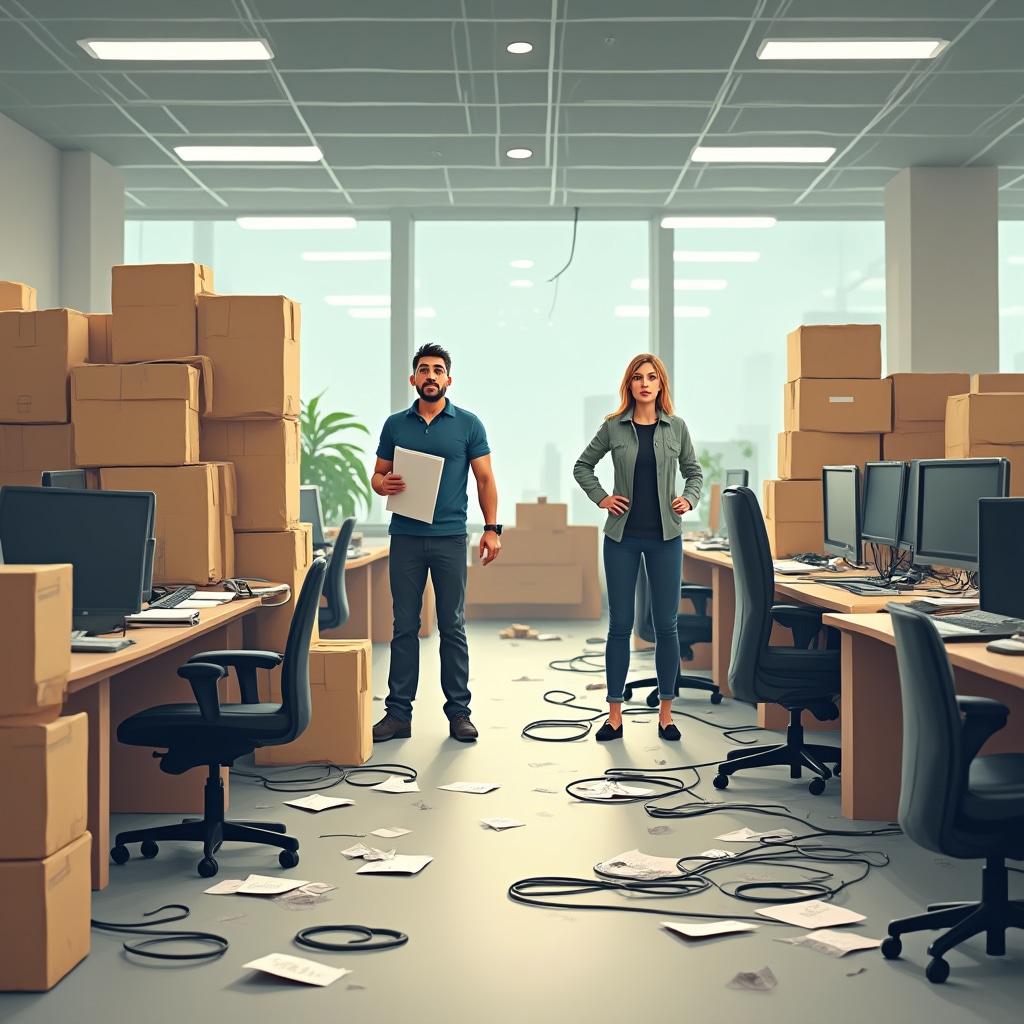 Неорганизованный офисный переезд с хаотичной упаковкой